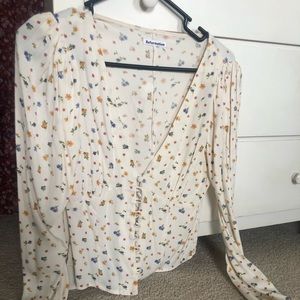 Super cute Reformation top with fabric covered buttons